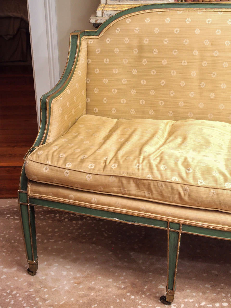 18th Century English Painted and Parcel-Gilt Sofa in the Sheraton Taste For Sale