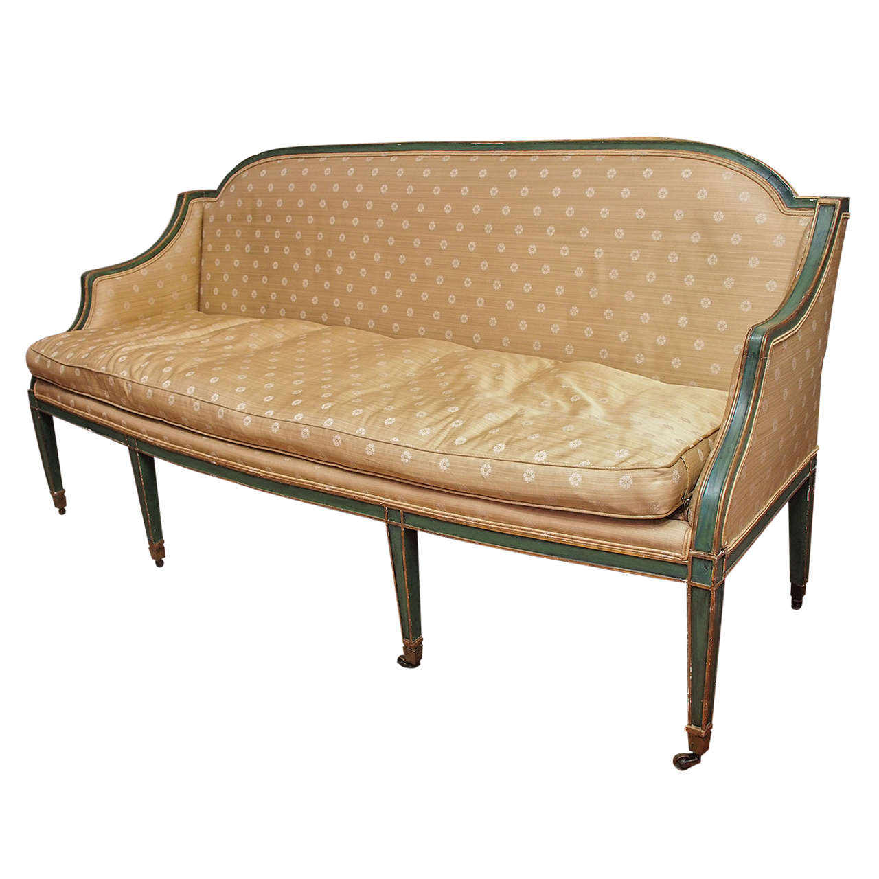 English Painted and Parcel-Gilt Sofa in the Sheraton Taste For Sale