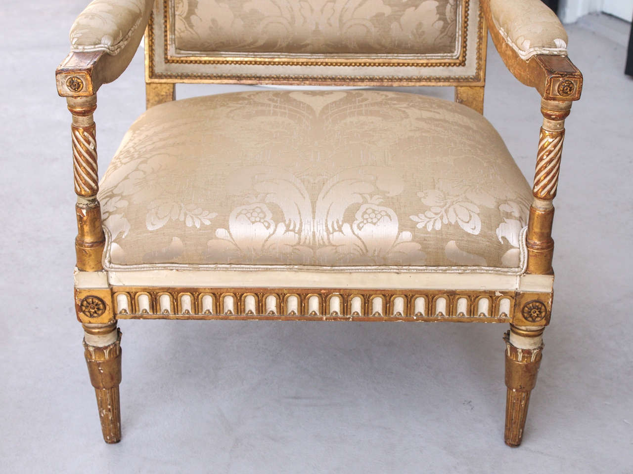 Wood Italian Louis XVI Style Painted and Parcel-Gilt Armchairs
