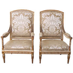 Italian Louis XVI Style Painted and Parcel-Gilt Armchairs