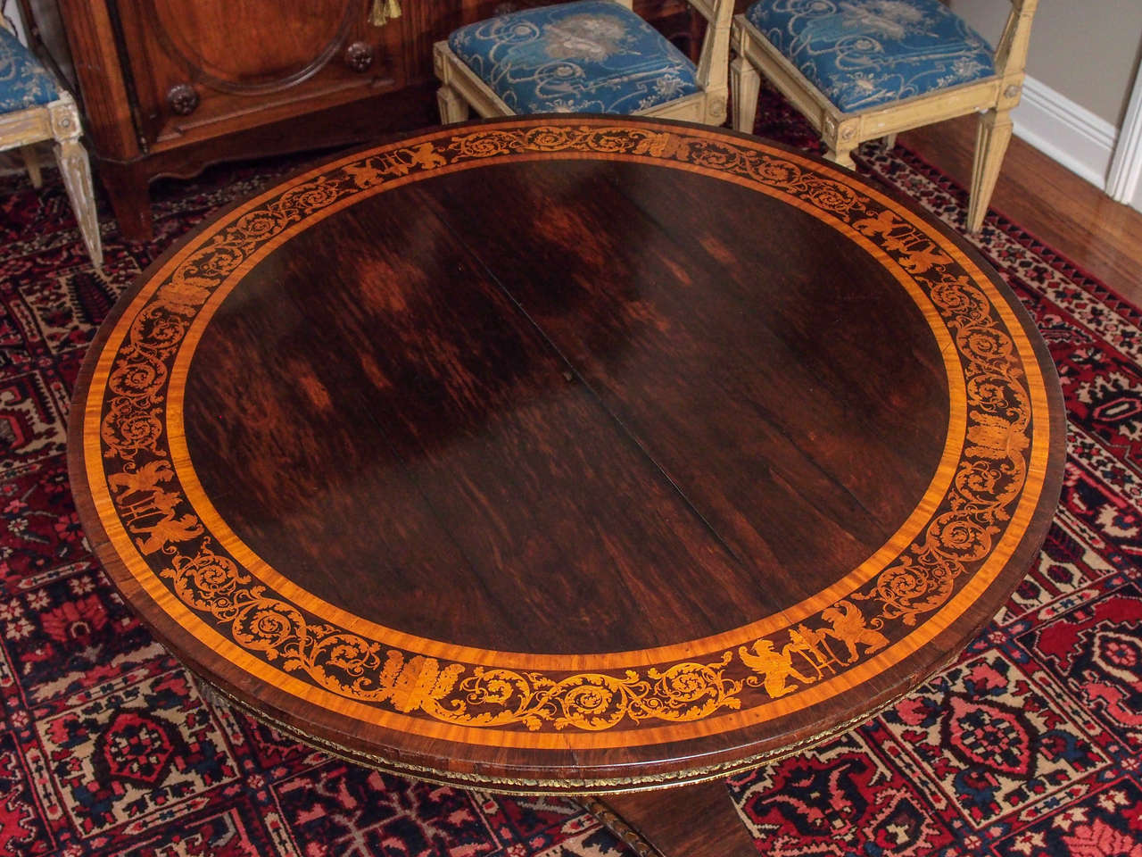 English Regency Marquetry Inlaid and Bronze Mounted Supper Table In Good Condition In Natchez, MS