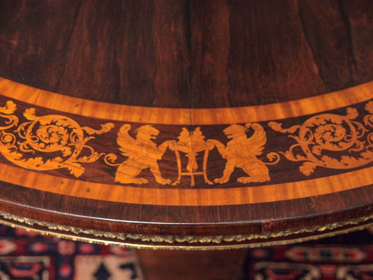 19th Century English Regency Marquetry Inlaid and Bronze Mounted Supper Table