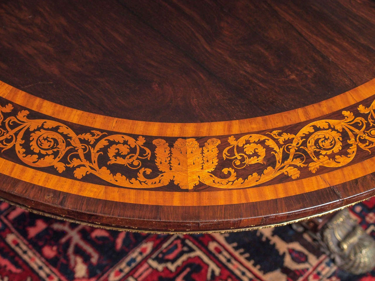 English Regency Marquetry Inlaid and Bronze Mounted Supper Table 1