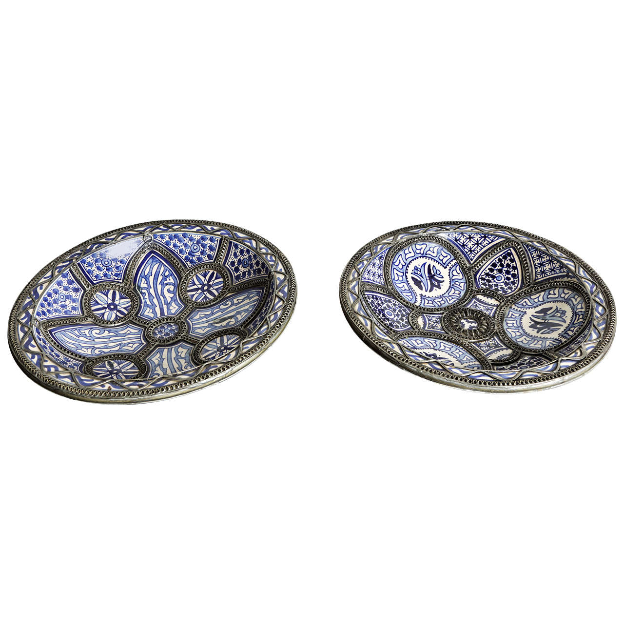 Pair of Large Moroccan Ceramic Plates for Fez