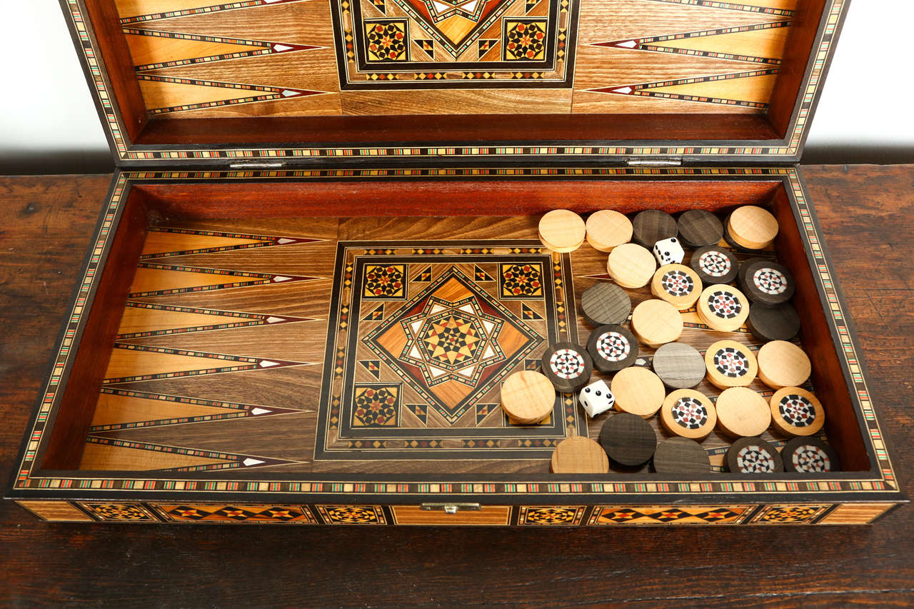20th Century Syrian Inlaid Mosaic Backgammon Game