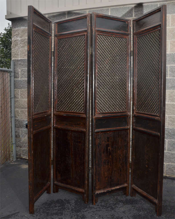 Mid-19th century Q'ing Dynasty Shanxi four-panel carved screen.