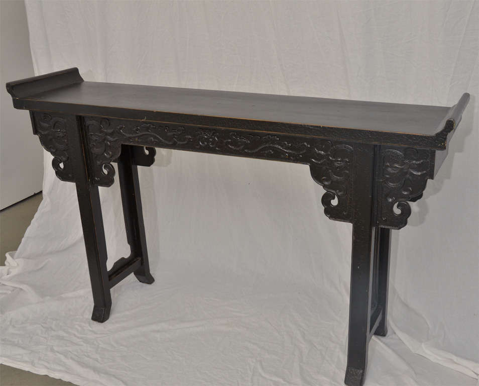 Chinese Late 19thC. Q'ing Dynasty Black Lacquered Altar Table