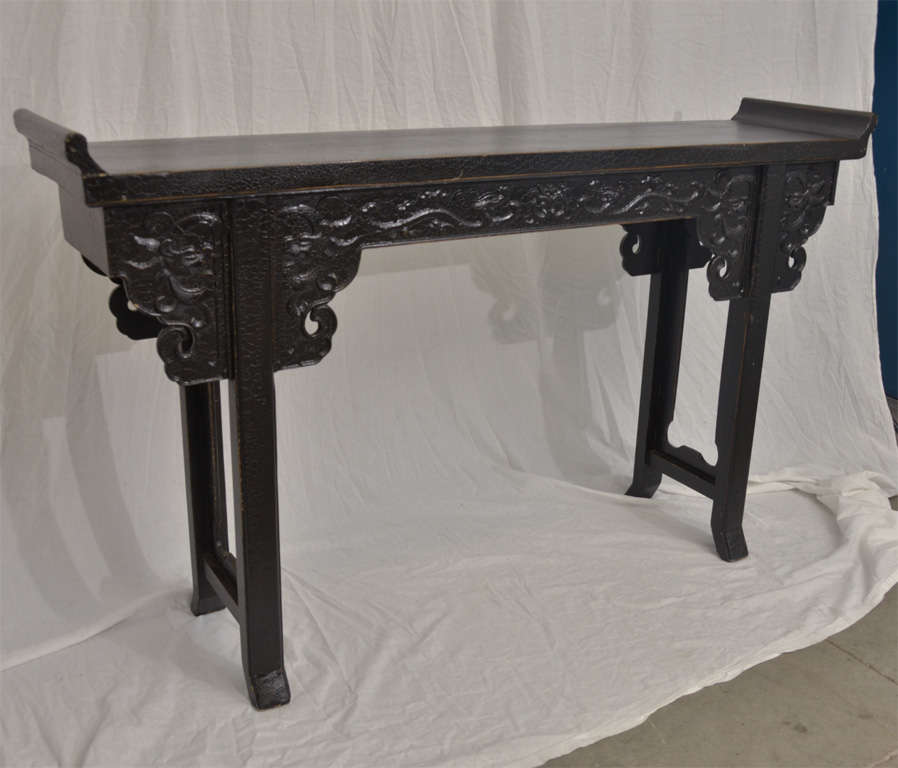 Late 19thC. Q'ing Dynasty Black Lacquered Altar Table 1