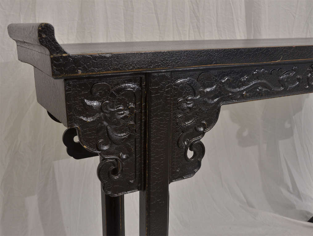 Late 19thC. Q'ing Dynasty Black Lacquered Altar Table 2