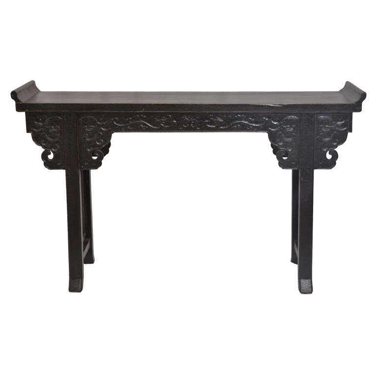 Late 19thC. Q'ing Dynasty Black Lacquered Altar Table