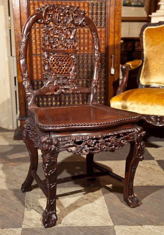 PAIR OF HAND CARVED ROSEWOOD SIDE CHAIRS