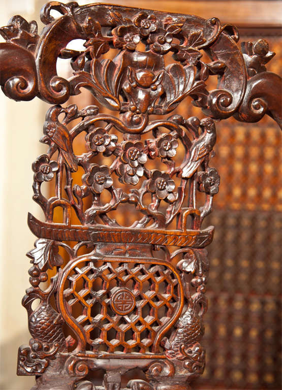 Hand-Carved Pair Hand Carved Chinese  Chairs For Sale