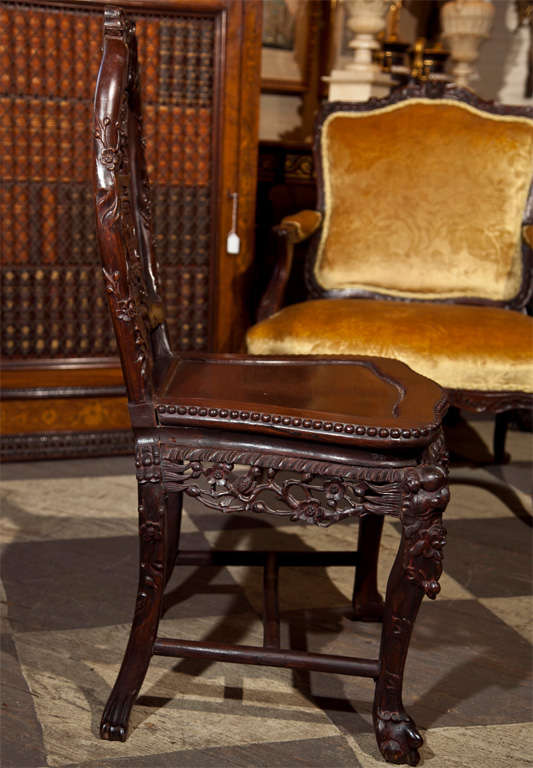 Pair Hand Carved Chinese  Chairs In Excellent Condition For Sale In Woodbury, CT
