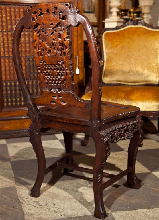 Rosewood Pair Hand Carved Chinese  Chairs For Sale