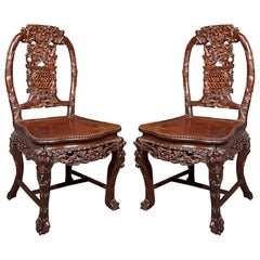 Pair Hand Carved Chinese  Chairs