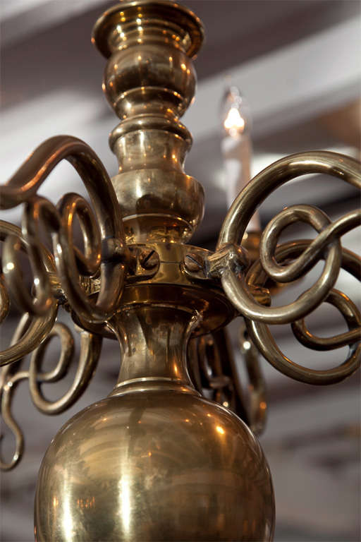 19th Century English Brass 6-Arm Chandelier For Sale