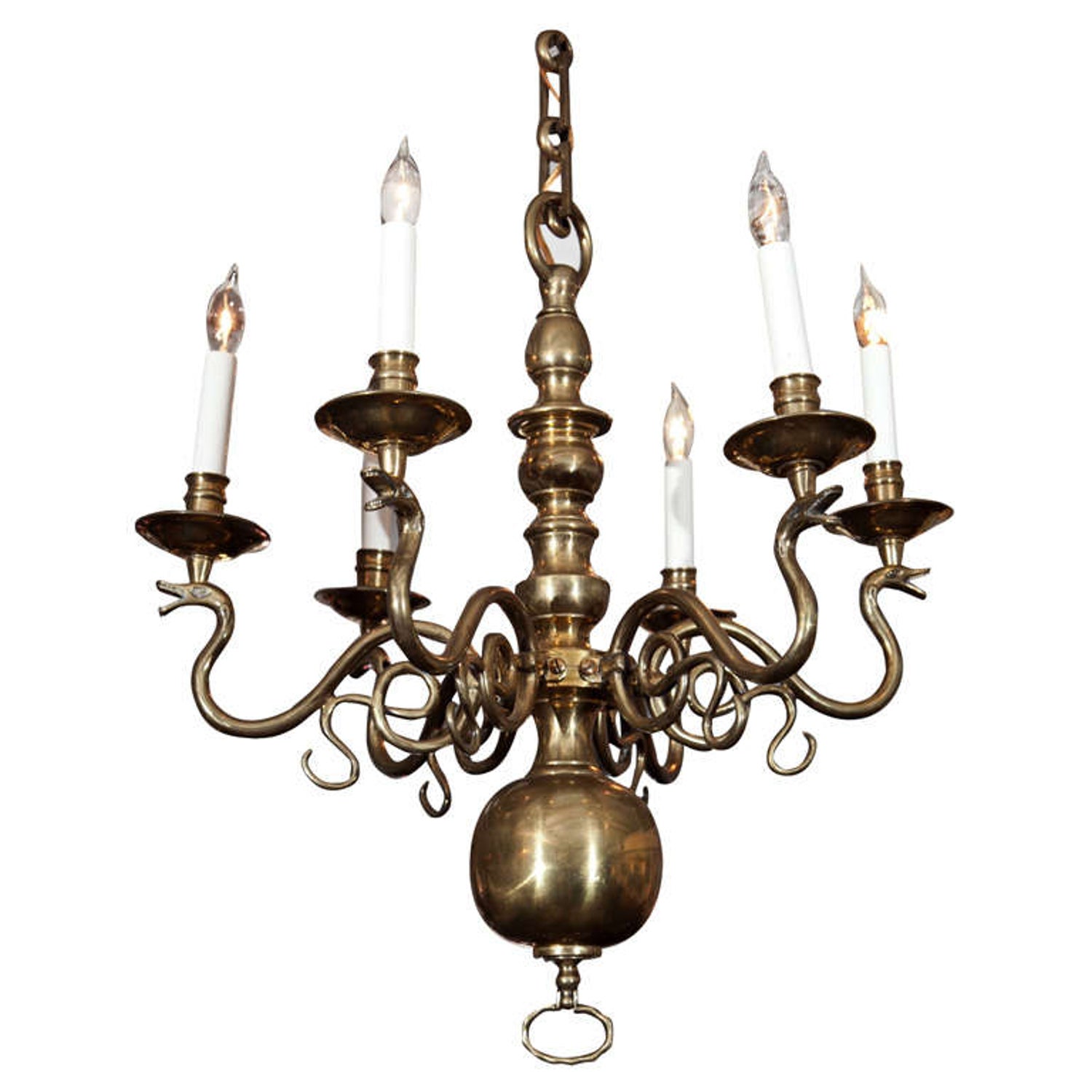 English Brass Six-Arm Chandelier For Sale at 1stDibs