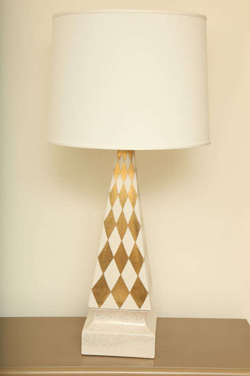 Gold Large Harlequin Design Ceramic Lamp, c.1950 For Sale