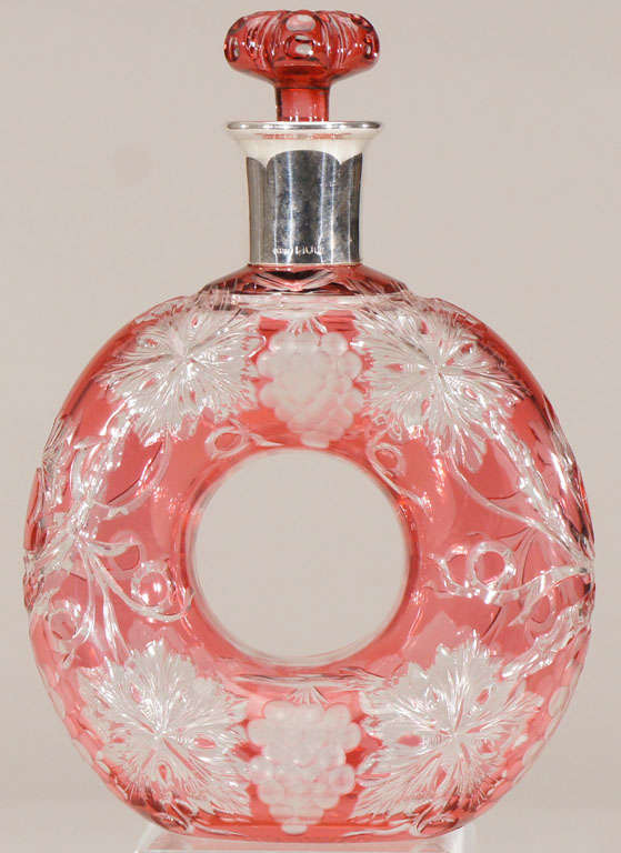 Stevens & Williams Cranberry Overlay Decanter W/ SS Mount