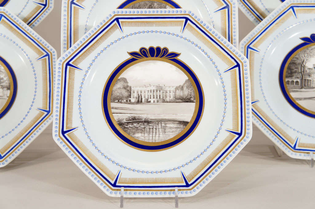 English 12 Wedgwood Cabinet Plates Historical Homes of America For Sale