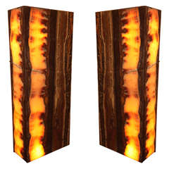 Pair of large and decorativ onyx floor pedestal/ lamps