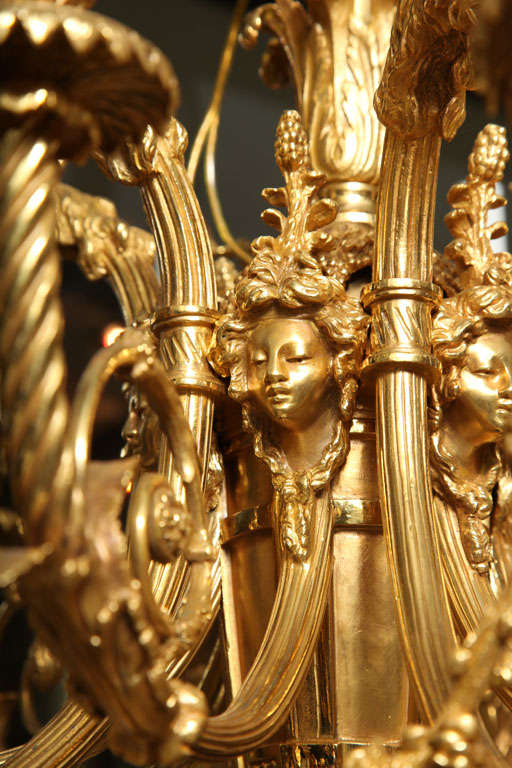 French Louis XVI Style Bronze Dore Twelve-Light Chandelier
