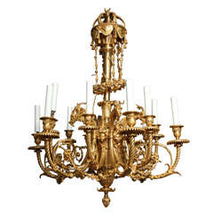 Louis XVI Style Bronze Dore Twelve-Light Chandelier