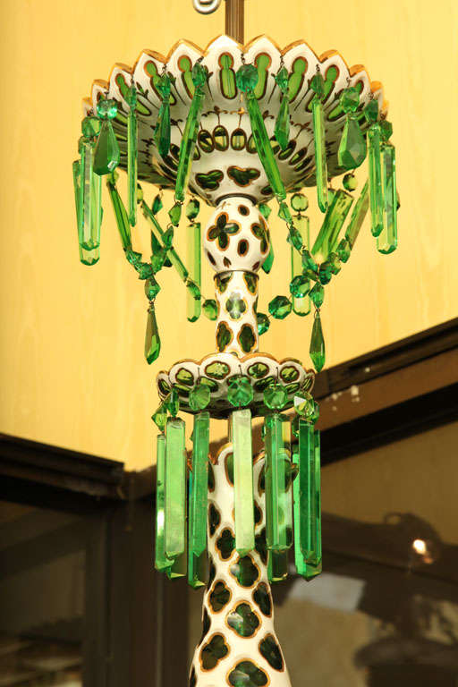  Green, White and Gilt Glass Overlay Chandelier Attributed to Osler In Good Condition In New York, NY