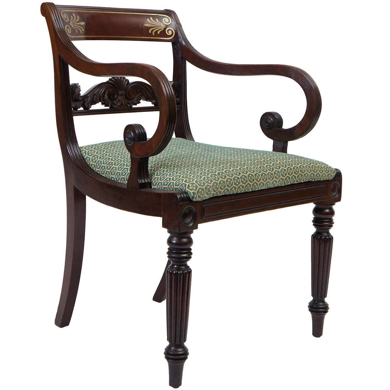 Regency Brass-Inlaid Mahogany Armchair, England, circa 1815