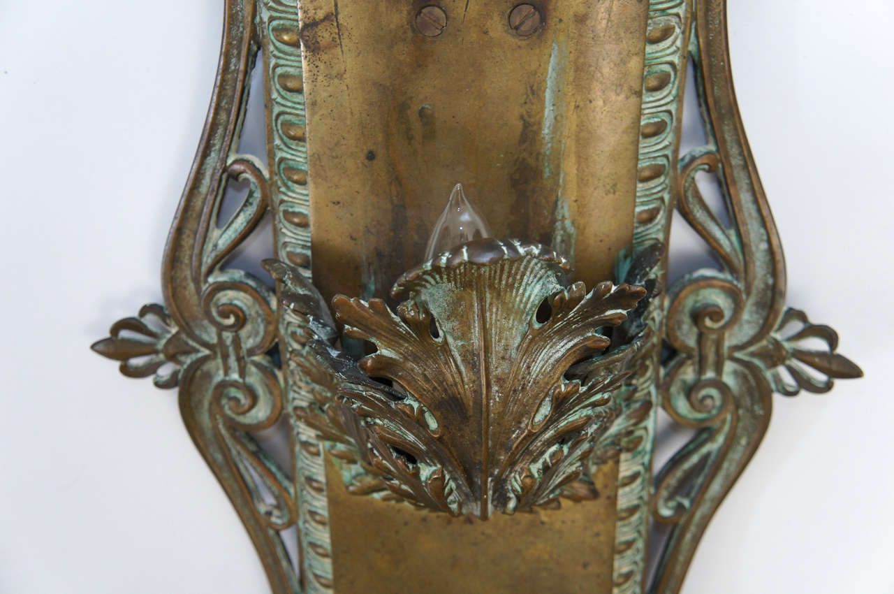 Bronze Neoclassical Beaux-Arts Wall Sconces, circa 1910 In Good Condition For Sale In Kinderhook, NY