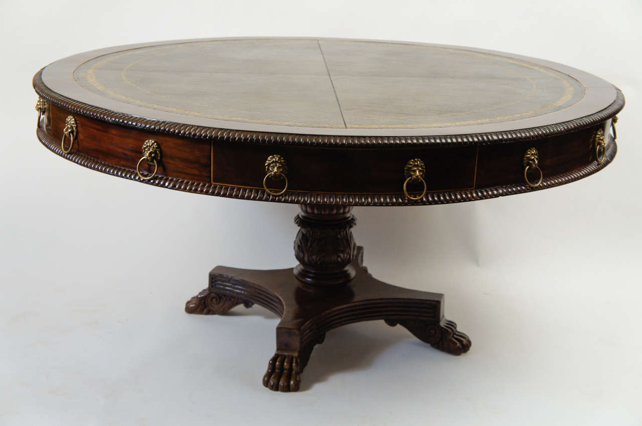 Exceptional in design, scale, and rarity is this wonderful, circa 1830 Anglo-Colonial Regency Barbados mahogany library table having 