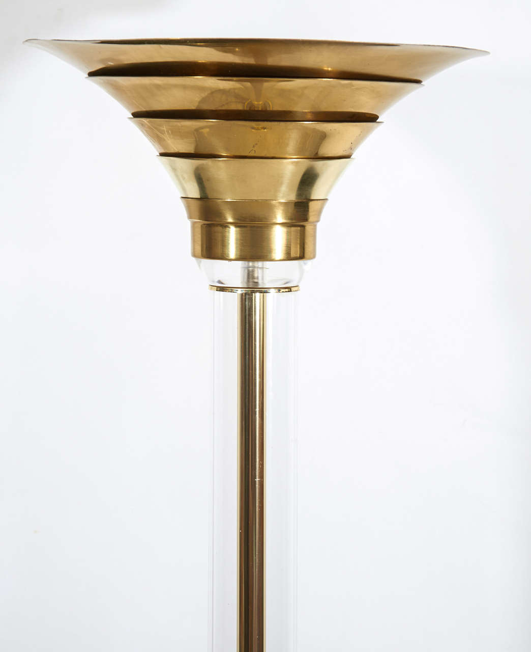 Mid Century Modern Lucite and Brass Torchiere In Excellent Condition For Sale In New York, NY