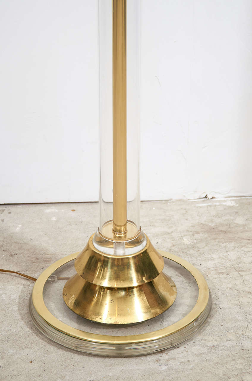 Mid-20th Century Mid Century Modern Lucite and Brass Torchiere For Sale