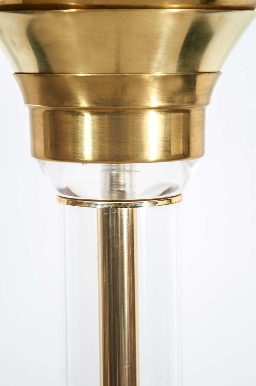 Mid Century Modern Lucite and Brass Torchiere For Sale 2