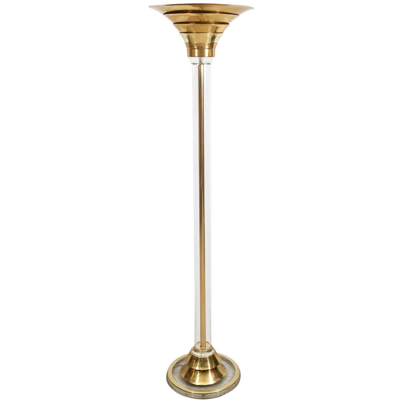 Mid Century Modern Lucite and Brass Torchiere For Sale