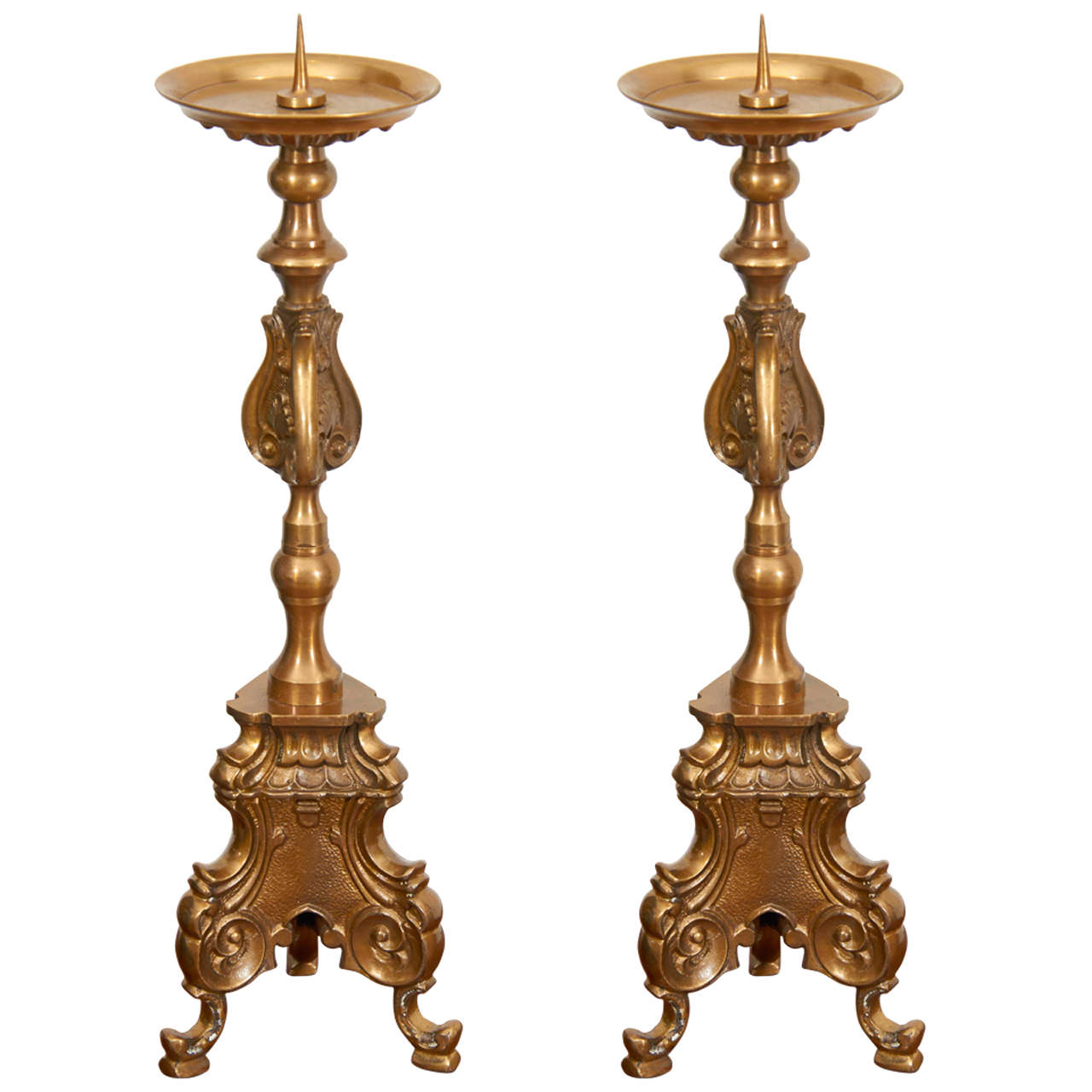 19th/20th C. Continental Pair  Brass Picket Sticks, For Sale