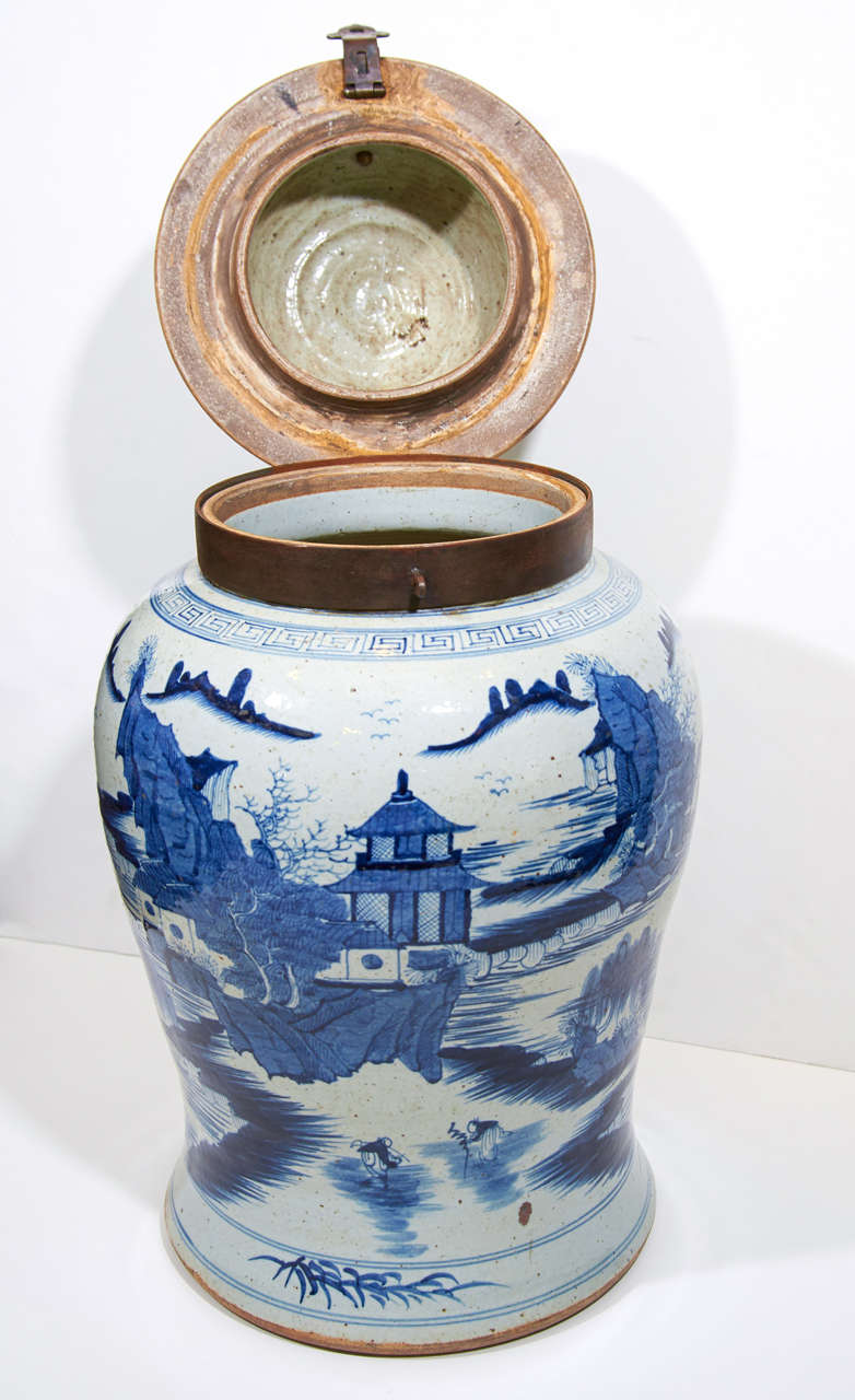 A pair of Massive Chinese Blue and White Temple Jars In Excellent Condition In Katonah, NY
