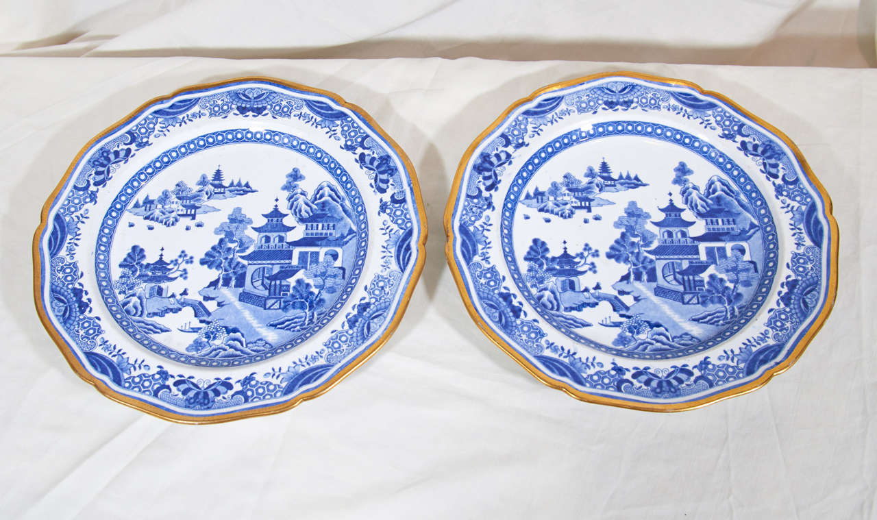 Blue and White Dinner Dishes in A Spode Pattern Similar to Blue Willow