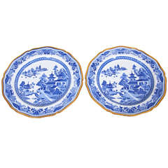 Blue and White Dinner Dishes in A Spode Pattern Similar to Blue Willow