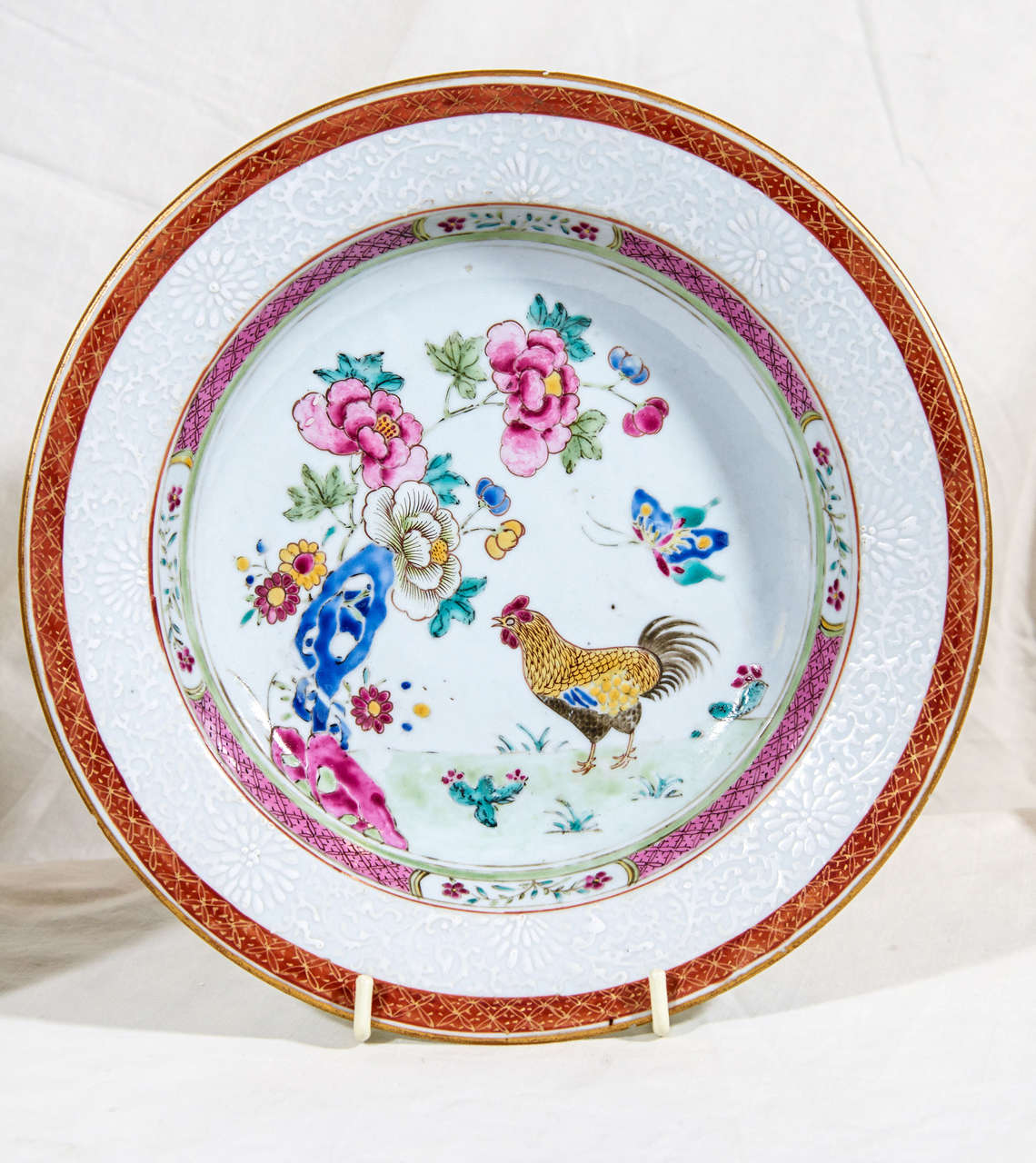 Chinese Export Porcelain Canton Famille Rose Sauce Dish Rooster Cockerel 
