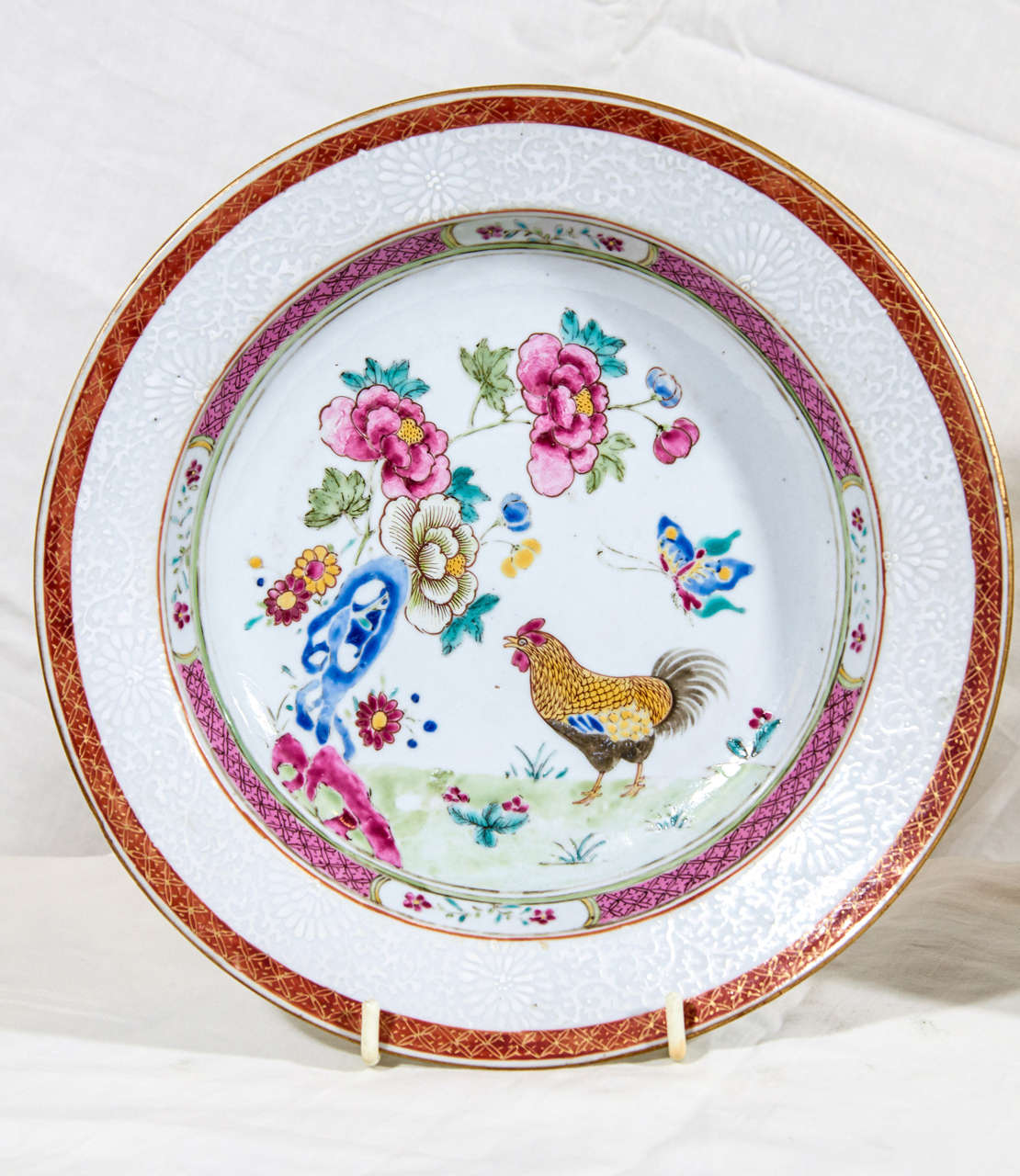 18th Century A Pair of Chinese Export Famille Rose Dishes Painted with Roosters