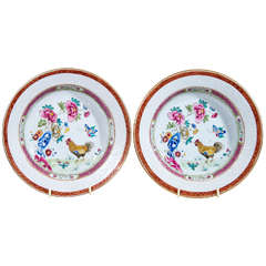 A Pair of Chinese Export Famille Rose Dishes Painted with Roosters