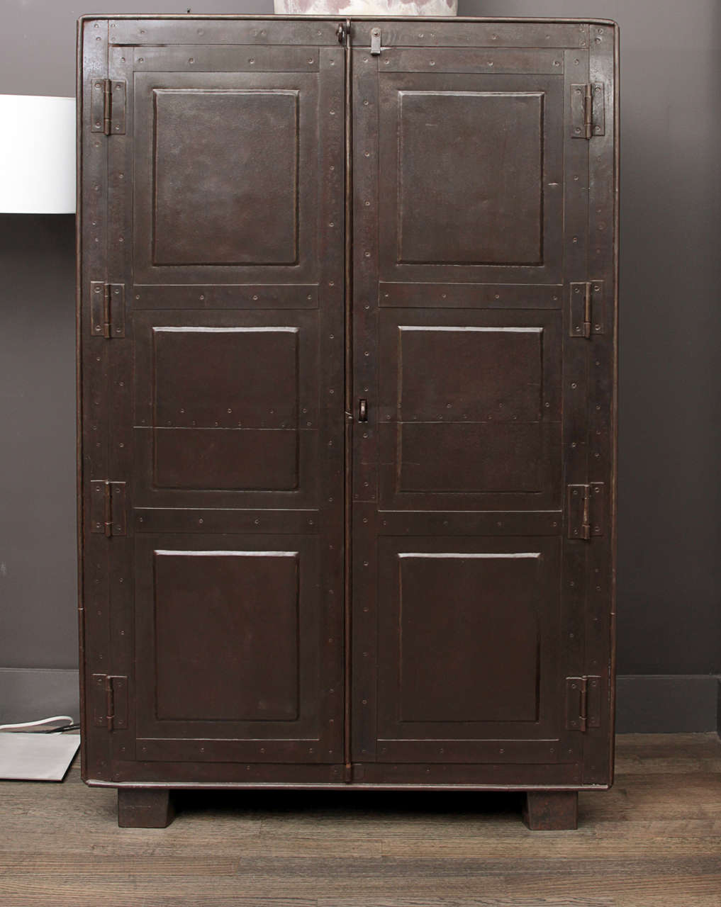 One of a kind, nineteenth century vintage metal cabinet / armoire with two lockable doors. Made in India.