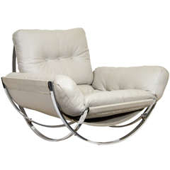 Sculptural Chrome and Leather Italian Lounge Chair