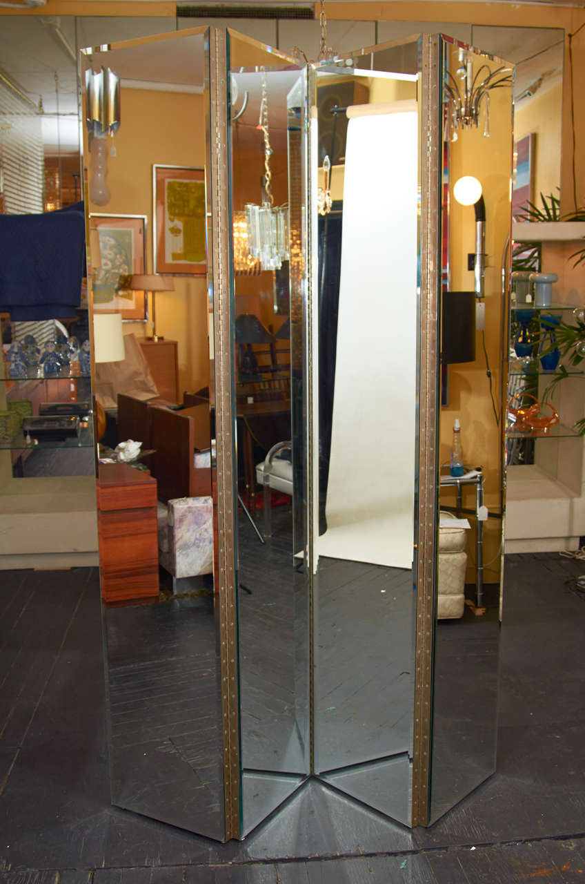 Four Panel Mirrored Screen or Room Divider at 1stdibs