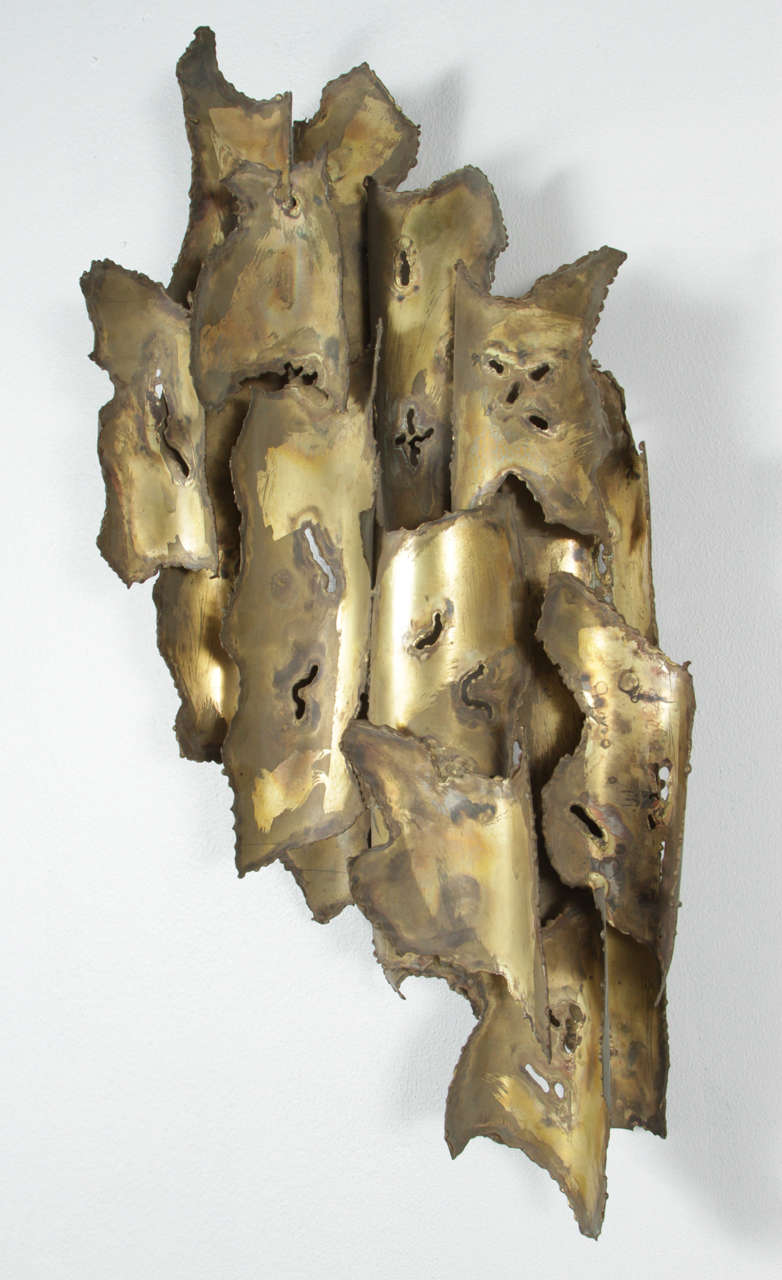 Brutalist Hammered Brass Wall Sculpture