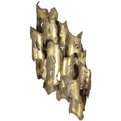 Brutalist Hammered Brass Wall Sculpture
