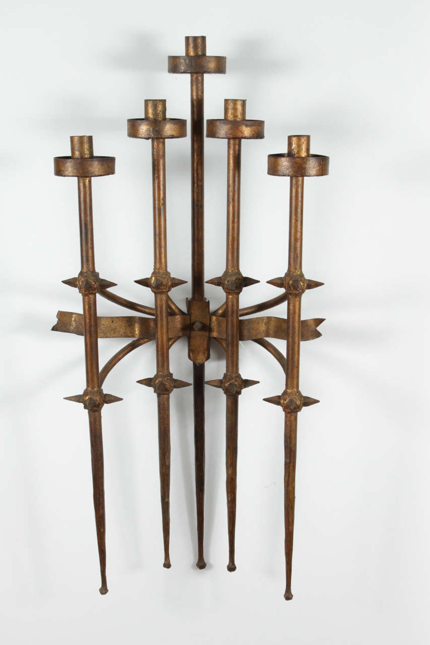 Brutalist 1960's Gilt Metal Wall Candlever
