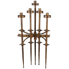 Brutalist 1960's Gilt Metal Wall Candlever