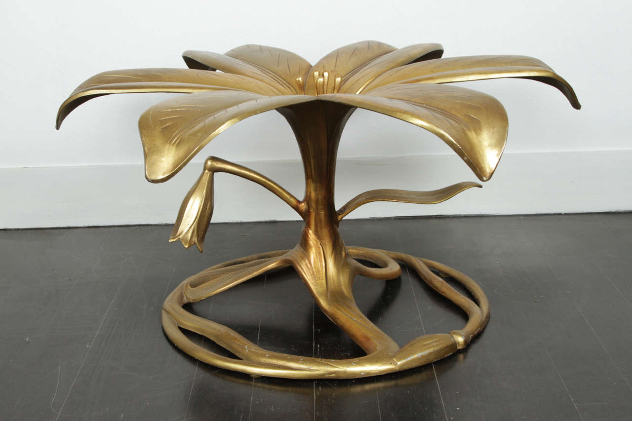 Mid-Century Modern Large Arthur Court Gilt Aluminum Lily Coffee Table